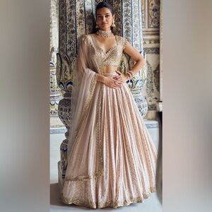 Nude and gold embroidered lehenga